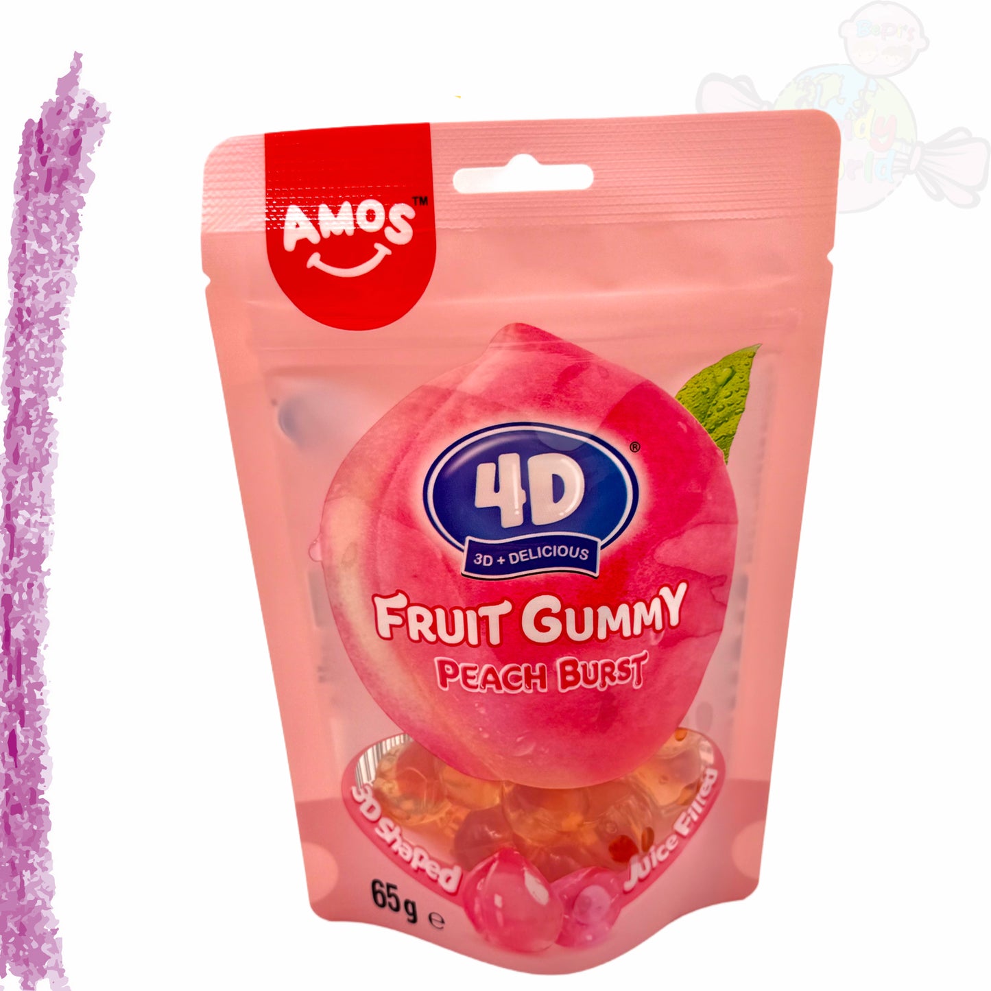 Amos 4D Juicy Burst Peach Fruit Gummy 65g