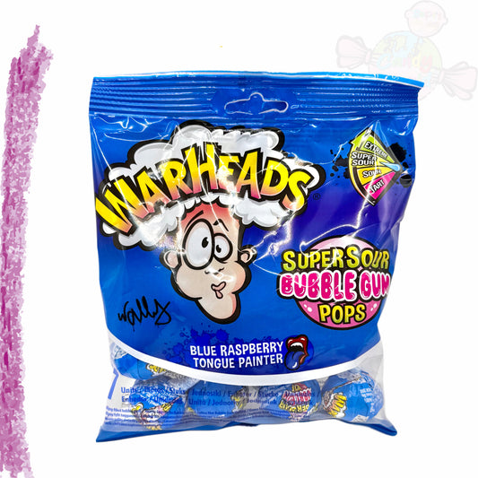 Warheads SuperSour Bubble Gum Pops Blue 100g