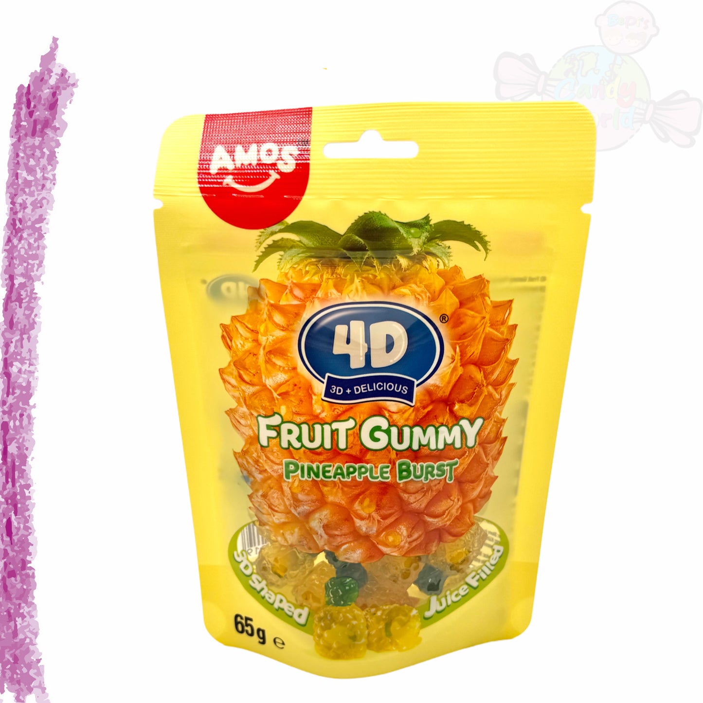 Amos 4D Juicy Burst Pineapple Fruit Gummy 65g